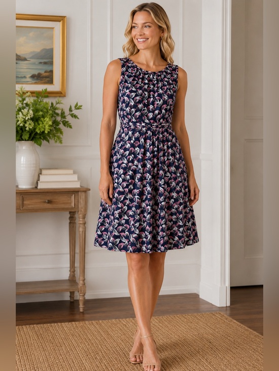 Boden Dresses & Skirts - Boden 4P Petite Navy Pink Abstract Print Fit & Flare Feminine Whimsical British